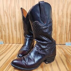 Handmade HTF Basket-Weave Leather El Dorado Western Cowboy Boots Men's 9D